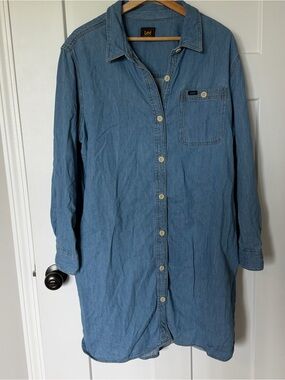 Lee Denim Button-Up Shirt Dress XL Blue Long Sleeve Casual Coastal Cowgirl